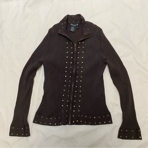 Tracy M - Vintage (knit Silk) Studded zip up sweater - Size Large - stretchy emo